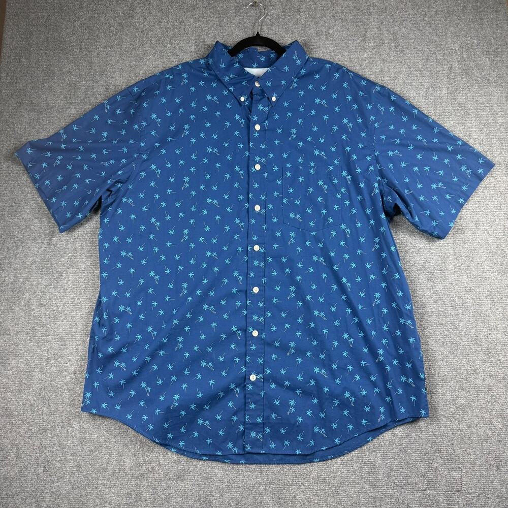 2XLT IZOD Men's Palm Trees All Over Print Blue Short Sleeve Button Down Shirt
